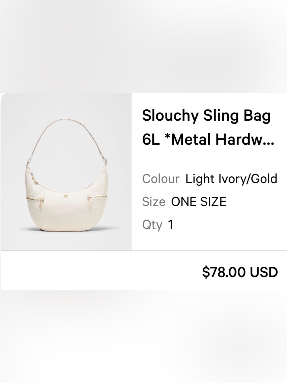 Rare nwot new Slouchy Shoulder Bag in Light Cream gold hardware